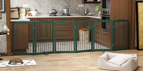 Freestanding Pet Gate for Dogs (32" Height-6 Panel / Green)