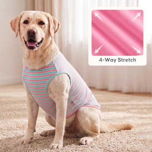 2Pack Cotton Dog Shirt for Medium Large Dogs Soft Striped Tank Top (XX-Large (40-55lbs) / 01# 2Pack (Pink+Striped))