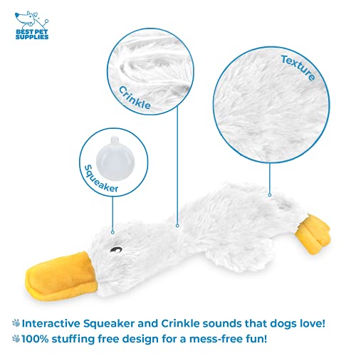 Interactive Squeaky Dog Chew Toy (Crinkle Duck (White, Yellow & Green) / Large)
