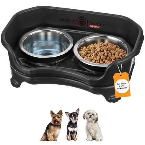 Express Mess Proof Dog Bowls Elevated for Small Breeds Under 15 Lb (Small w/ Standard Bowls / Midnight Black)