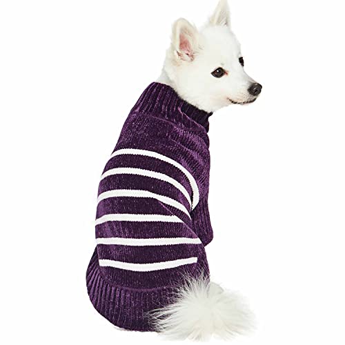 Cozy Soft Chenille Classy Striped Dog Sweater in Dark Plum (18 inch / Dark Plum)