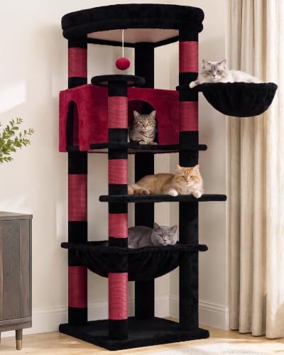 53.1" Corner Cat Tree for Large Cats (53 inch / Black and Red)