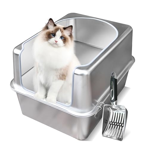 Stainless Steel Litter Box with Metal Lid and Scoop (L:17.7"x13.8"x11.8")
