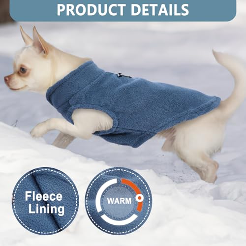 2 Pack Dog Sweater with Leash Ring Winter Warm Pet Sweater Thick Clothes Coat Fleece Dog Sweaters for Small Dogs Girl Boy for Chihuahua (cyan blue,grey / Small(4-6lbs))