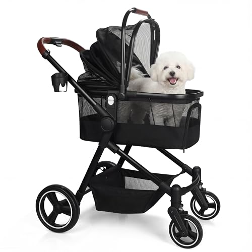 3-in-1 Foldable Pet Stroller for Dogs/Cats (Black / Single)