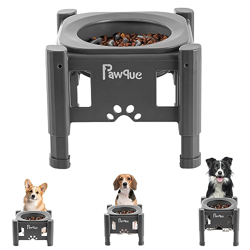 35oz Elevated Slow Feeder Dog Food Bowls with Adjustable Stand (Grey)