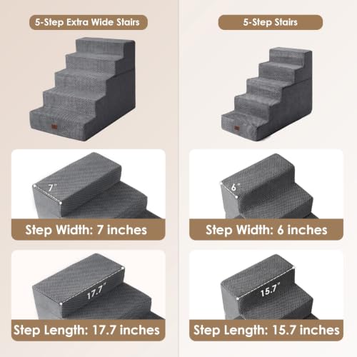 Dog Stairs for Bed 22.5" H (Grey / Extra Wide 17.7" x 35" x 22.5")