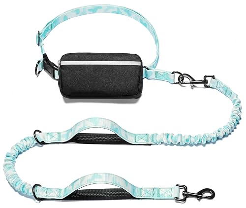 Hands Free Dog Leash with Zipper Pouch (white-blue mix / Large)