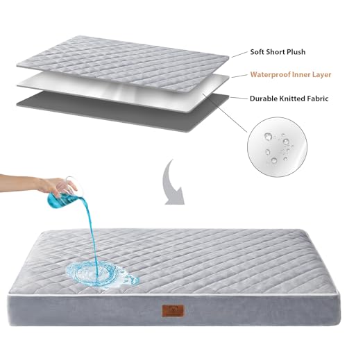 Orthopedic Waterproof Extra Large Senior Dogs Bed for Comfy Sleep (Light Grey / 42"L x 30"W x 4"Th)