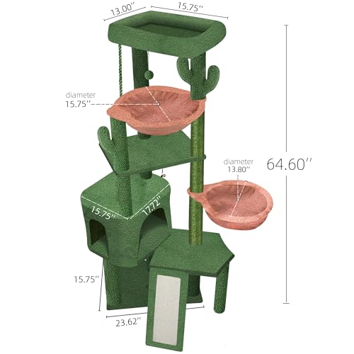 Wang Xin Four Layer Big Cat Tree with Huge Cat Condo and Two Hammocks Scratch Pad (Large / Green)