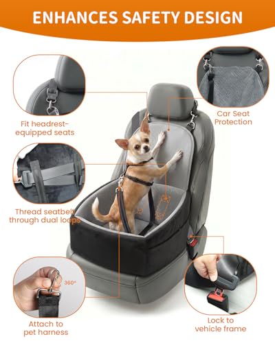 Dog Booster Car Seat with Extend Backrest for Small Medium Pet (Black&Grey / 18.5"l X 18.5"w X 22"h)