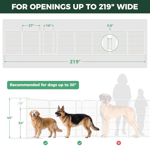 Dog Gate Extra Wide Adjustable for Openings Up to 219" (White / Up to 219" W【7 Panels + 1 Door】 / 40"H)