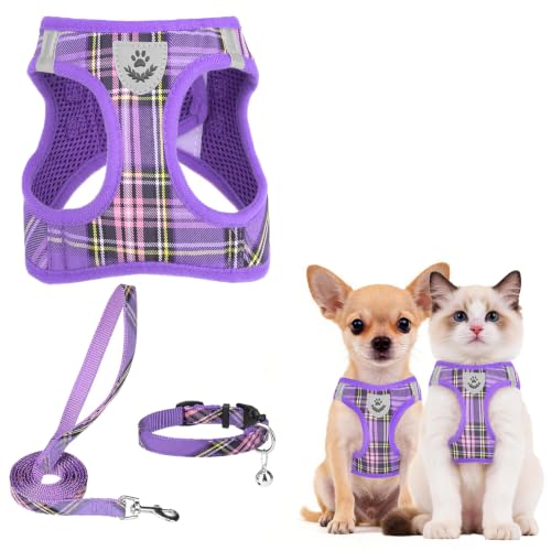 Dog Harness Collar and Leash Set No Pull for Small Medium Sized (Purple / XXS (CHEST 11.5"-13"))