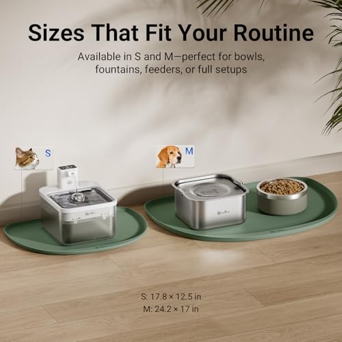 Dog Food Mat Silicone Waterproof Feeding Mat (24"L x 17"W / Sage)