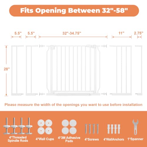 29" 58" Extra Wide Baby Gate (White / 32-58"Wide, 28"Tall)