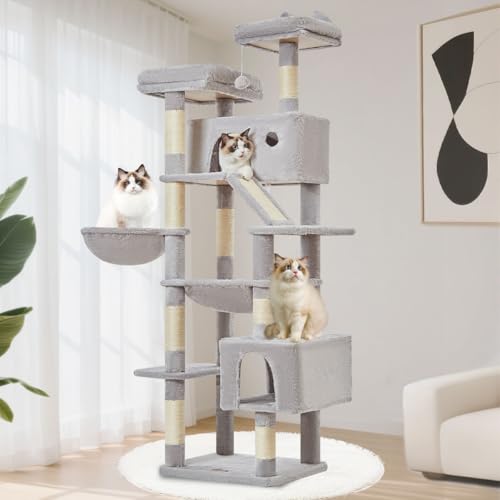 Cat Tree 71 in Extra Large Cat Tower for Inddor Cats (Light Gray / 71 Inches)
