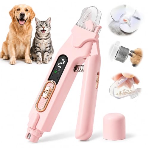 2-in-1 Dog Cat Nail Clippers & Grinder with LED Light, Pet Nail Trimmer with Splash Guard & Safety Lock, 2 Speeds USB Rechargeable Quiet Paw Nail Cutter for Large Medium Small Dogs Cats (Pink) (Pink)