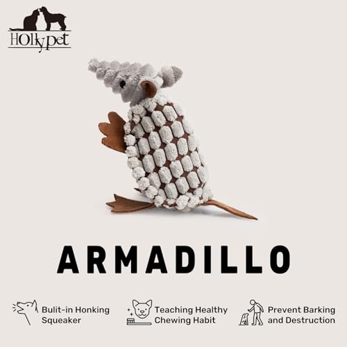 Armadillo Squeaky Puppy Dog Toys for Small Medium Dogs (6 IN / Gray)