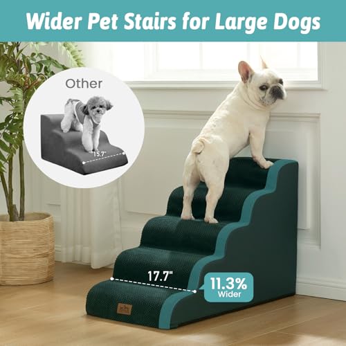 Wide Dog Stair for Small Dog 22.6" H (Dark Green / Wide:17.7"x33"x22.6")