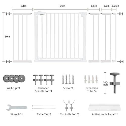 Extra Wide Baby Gate for Doorways (White / 36-63"W x 30"H)