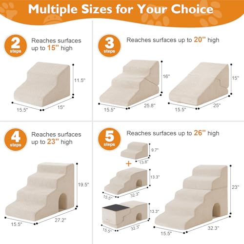 Dog Stairs for Small Dogs 11.5’’ H (Beige / Standard 15.5''x15''x11.5'')