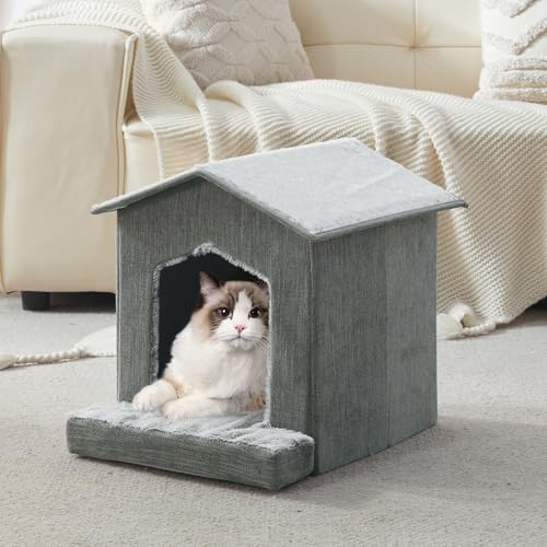 Cat Beds for Indoor Cats (Gray / 13.7"D x 13.4"W x 16"H)