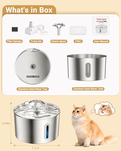Cat Water Fountain Stainless Steel (2.2L+3 Filters)