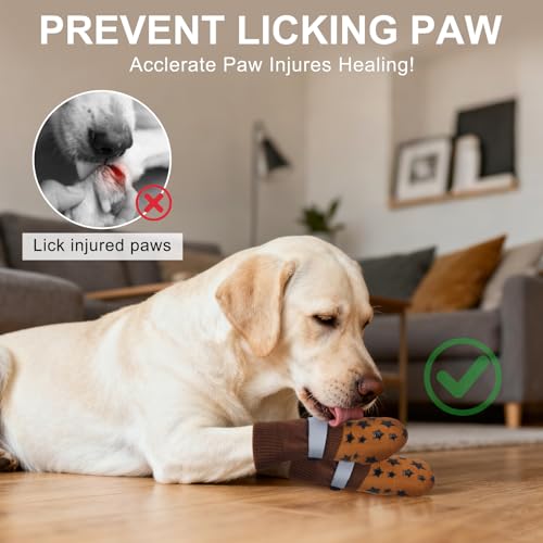 Dog Socks to Prevent Licking Paws Double Sided Grip Traction (khaki / XL(3.1"-3.5" W | Pack of 4))