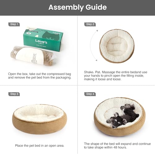 Round Donut Cat and Dog Cushion Bed (Beige / 24.0"L x 24.0"W x 6.5"Th)