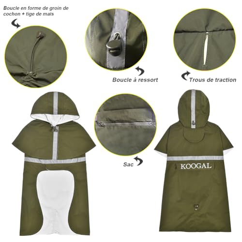 Dog Raincoat Waterproof Hooded (Green / 4XL-Fit for 50 to 77 pounds)