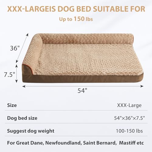 Orthopedic Washable Dog Bed (Beige Coffee / 54.0"l x 36.0"w x 7.5"th)
