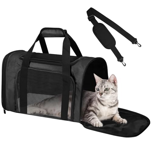 Large Cat Carrier Soft Up to 28 Lbs (20.0"L x 13.0"W x 13.0"H / Black)