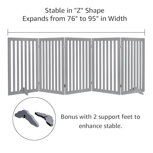 36”H Free Standing Pet Gate for Dog Cat (Gray / 100"W×36"H)