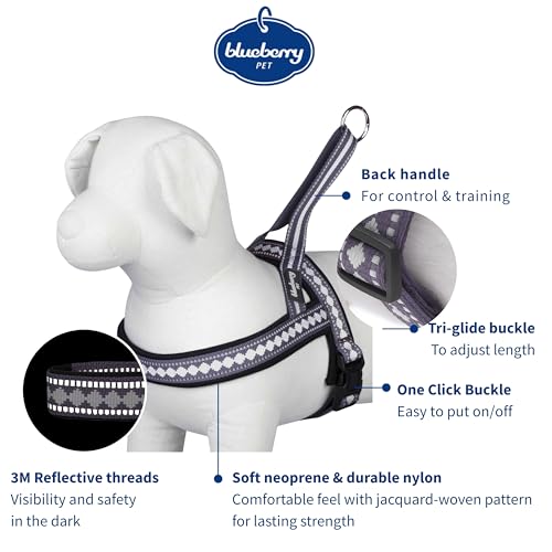 4 Colors Soft & Comfy 3M Reflective Jacquard Padded Dog Harness (Medium(20.5" - 26") Chest Girth / Purple Grey)