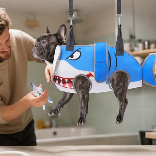 Dog Grooming Hammock for Small Dogs Cats (Medium / Blue Shark)