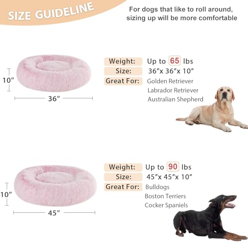 Large Pink Round Calming Dog Bed Cat Bed for Comfy Sleep (36"L x 36"W x 10"Th / light pink)