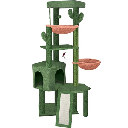 Wang Xin Four Layer Big Cat Tree with Huge Cat Condo and Two Hammocks Scratch Pad (Large / Green)