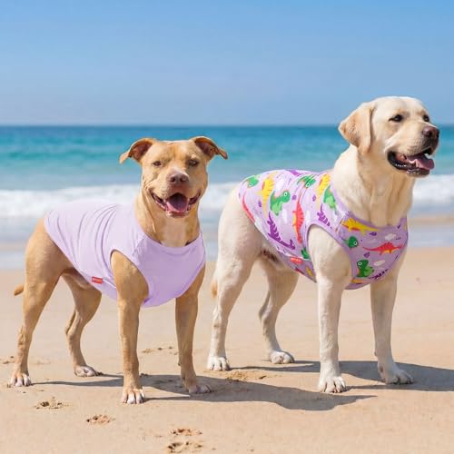 2Pack Dog Shirts for Medium Large Dogs Breathable Mesh Tank Top (XX-Large (40-55lbs) / 3# 2Pack (Dinosaur+Purple))