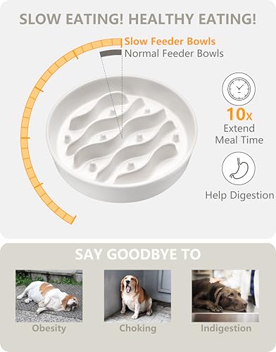 Ceramic Slow Feeder Dog Bowls Elevated (White + Stand / 8 Inches)