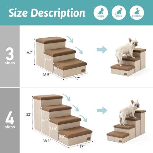 Dog Stairs with Storage (Brown / 28.5"L x 17"W x 16.7"H)