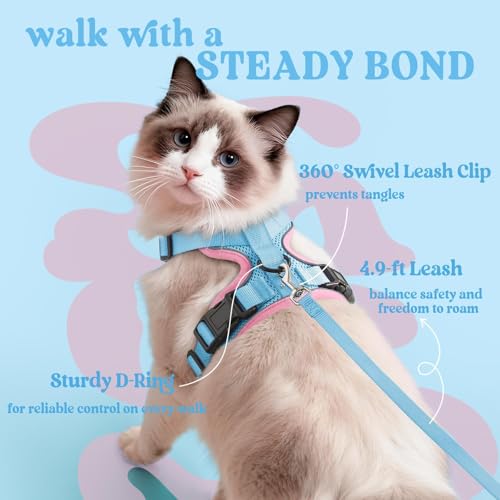 Cat Harness and Leash Set (M / Light Blue & Pink)