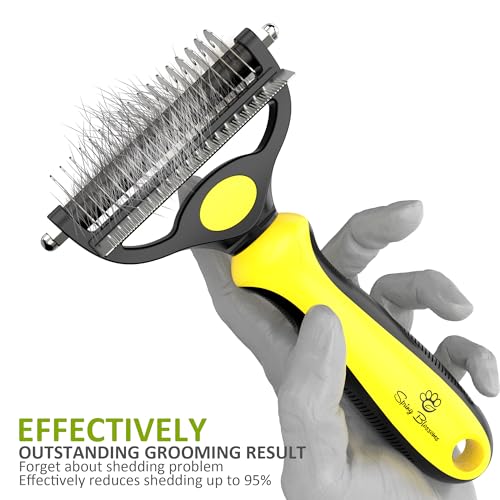2 in 1 Professional Grooming Rake for Cats & Dogs (Lemon Yellow)