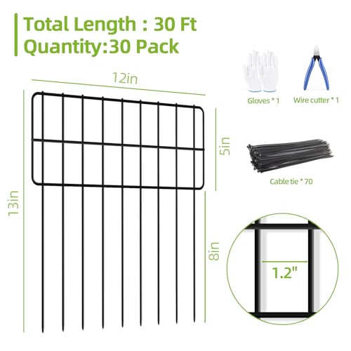 30Panels Garden Fence Animal Barrier (13inches（H）X 30ft（L）)