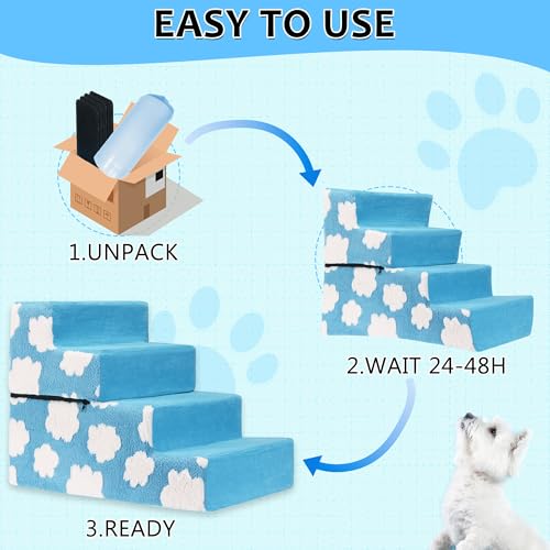 Pet Stairs for Small Dog Stairs for Sofa and Bed High Density Foam Stairs Pet Ladder with Removable Washable Cover Non (4 Steps Blue)