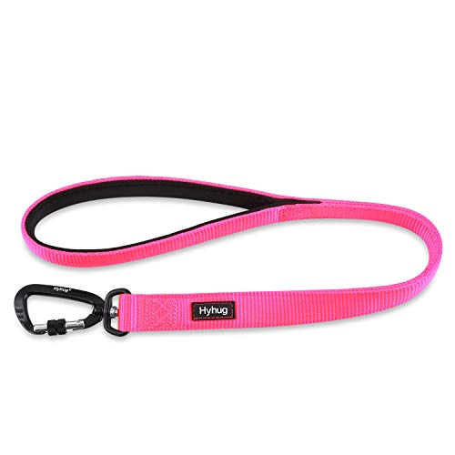 Pets 24 Inches Heavy Duty Short Leash with Comfortable Handle and Lightweight Aviation Aluminium Clip Lead (Hot Pink / 24 Inches)