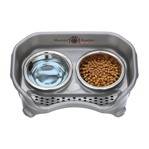 Express Mess Proof Cat Bowls Elevated (Cat w/ Standard Bowls / Gunmetal Grey)