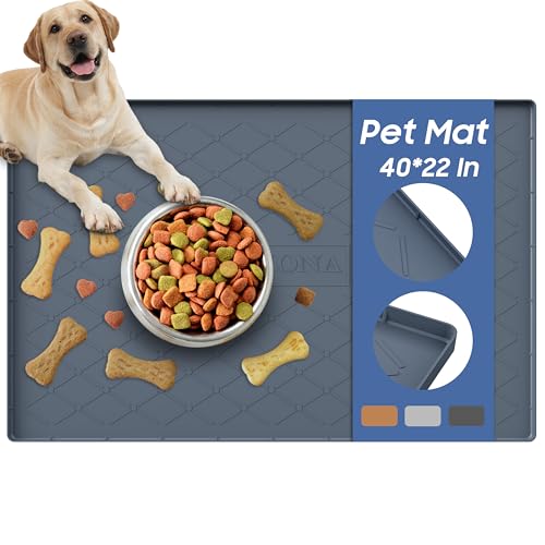 Pet Food Mat 40 x 22 in (Dark Gray / 40"L x 22"W)