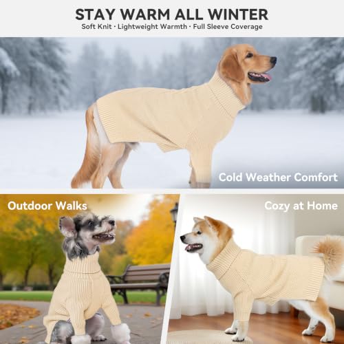 Dog Sweater Long Sleeve Warm Knit Sweaters for Small Dogs Boy Girl (Beige / Large)