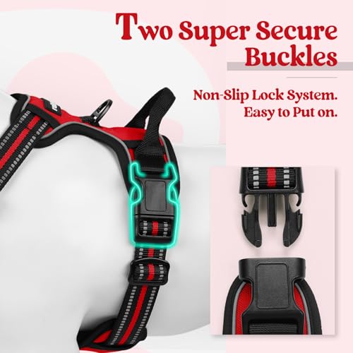 Dog Harness No Pull Medium Sized with 2 Leash Clips (Medium / Red)