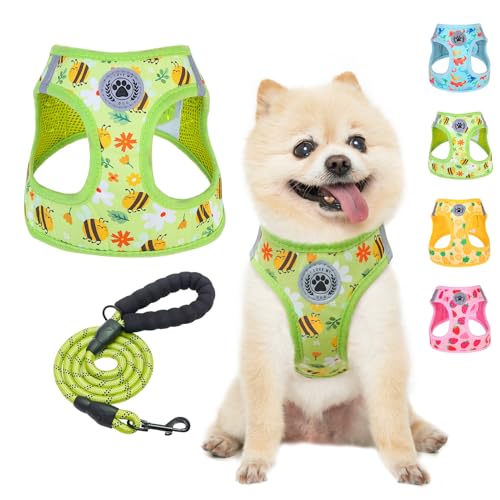 Step in Dog Harness and Leash Set (Medium(Chest Girth 16" - 18") / Bee Pattern)